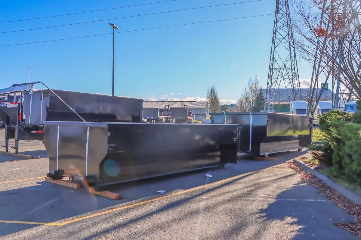 Roll-off dumpster ready for waste disposal at job site for Construction Dumpster Rental in Ontario